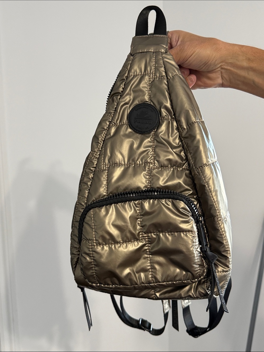 Pajar Metallic Bronze Quilted Crossbody Sling Bag